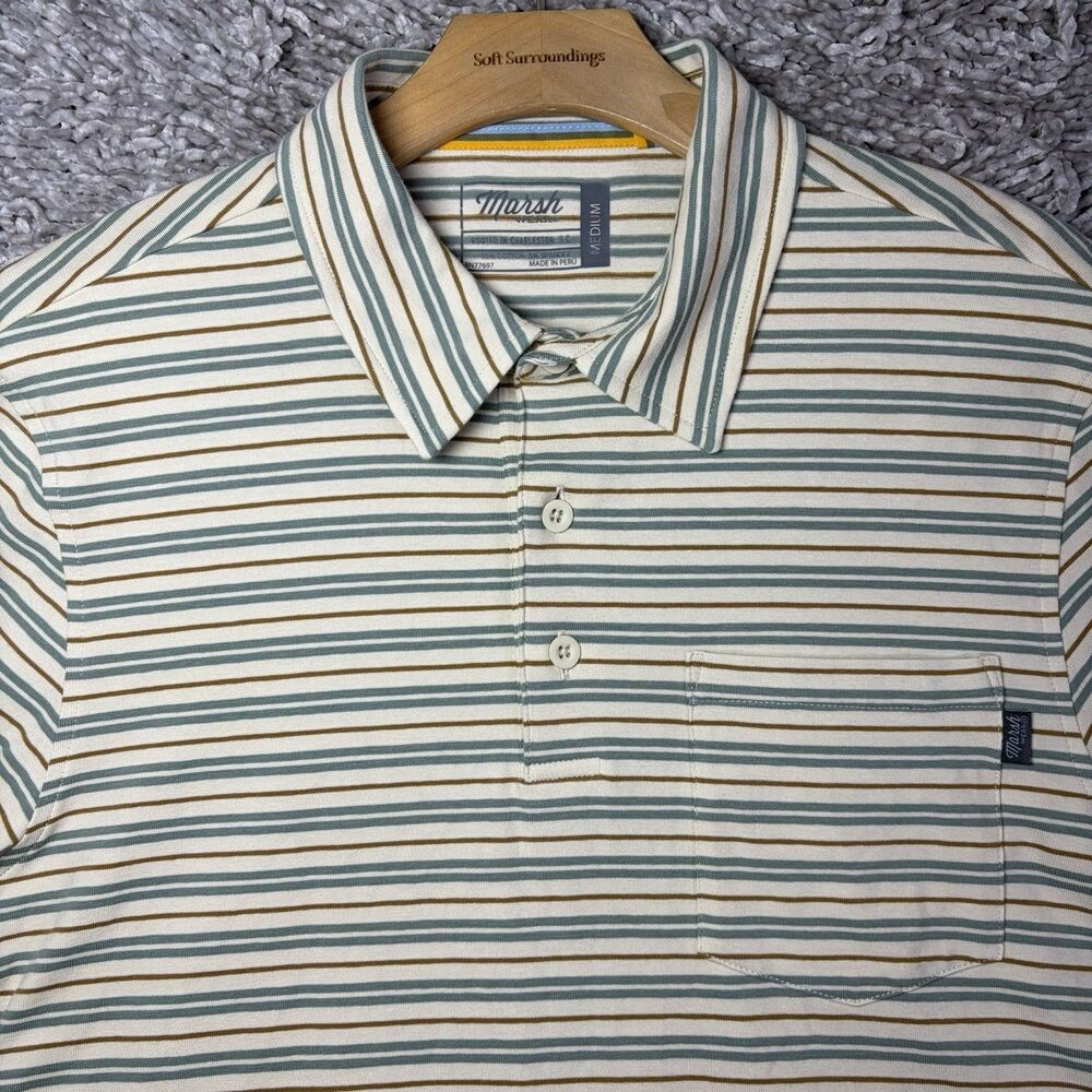Marsh Wear Pocket Polo Shirt Mens Medium Short Sleeve Stripes Stretch Golf Work